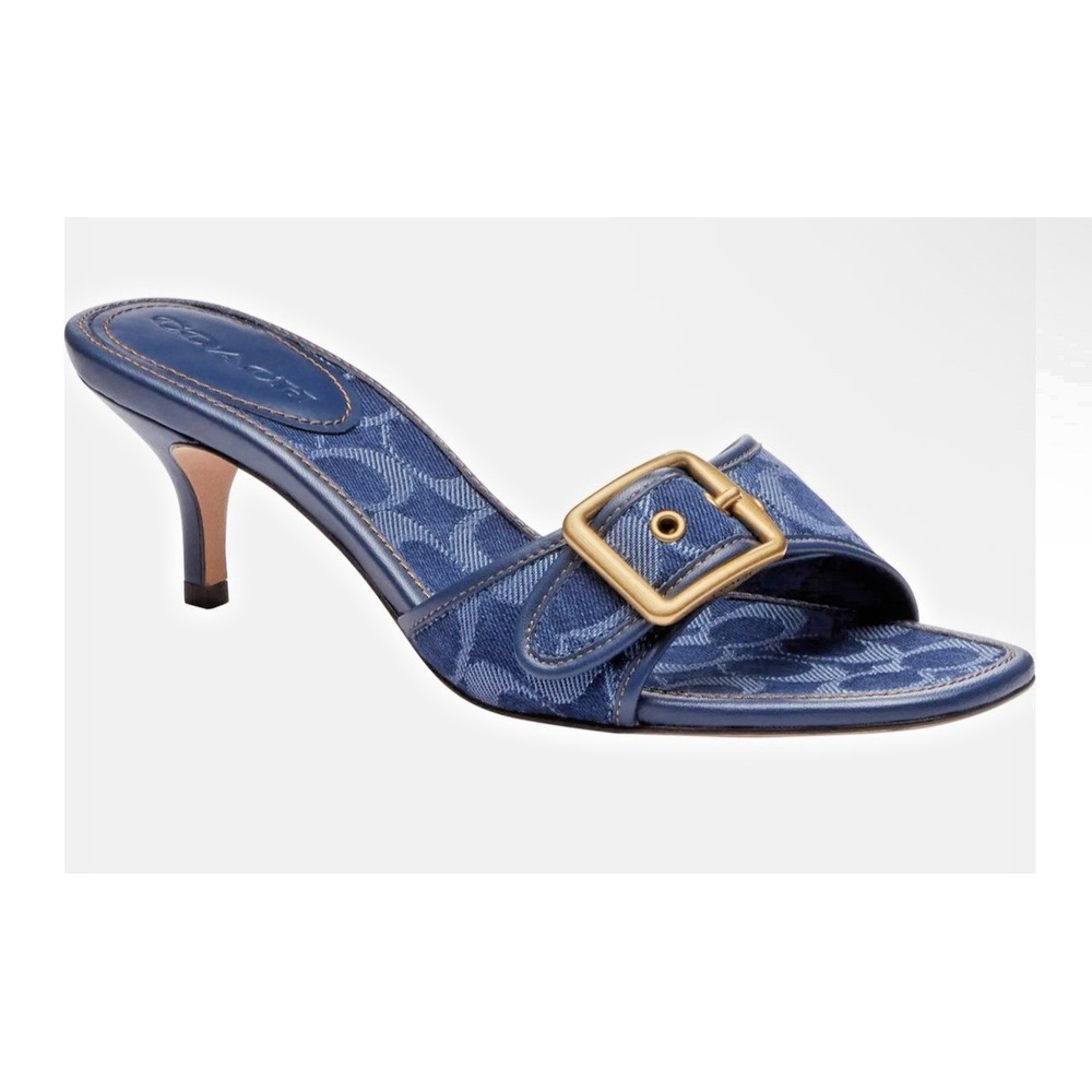 Coach Women Size 9.5B Margot Signature C Slide Sandals Deep Blue Denim Y2K - Picture 2 of 16
